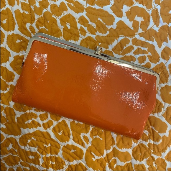 EUC Hobo International Lauren Wallet Patent Leather Orange & Gold - Picture 2 of 9